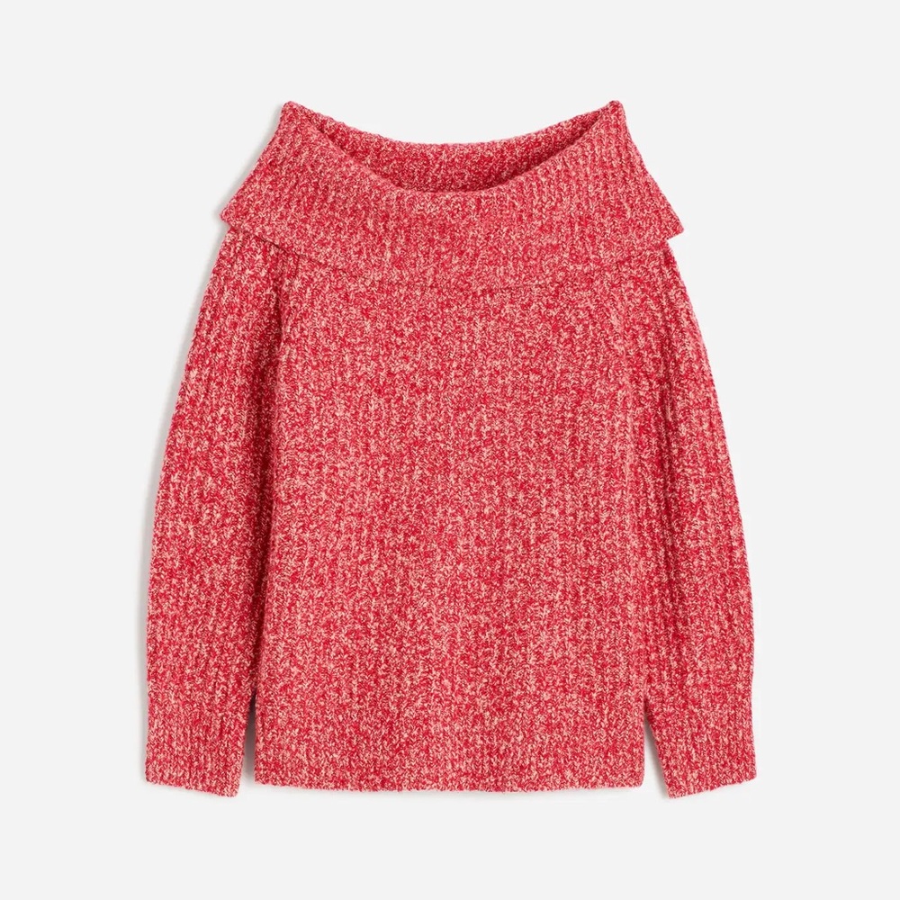 Madewell Pink Off-the-Shoulder Cotton Blend Sweater with Textured Knit Size M